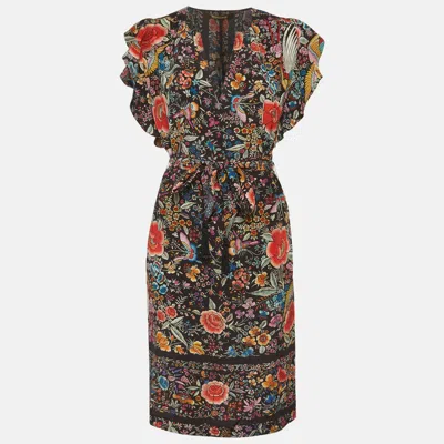 Pre-owned Roberto Cavalli Multicolour Floral Print Silk Belted Mini Dress S