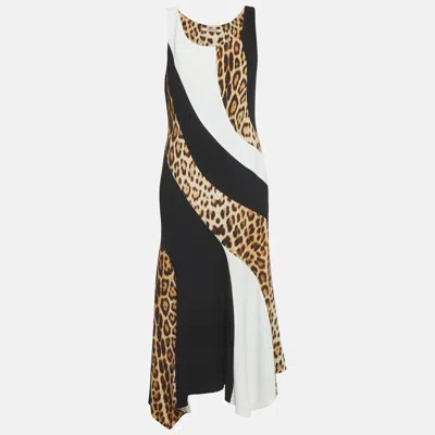 Pre-owned Roberto Cavalli Multicolour Leopard Print Stretch Crepe Asymmetric Maxi Dress M