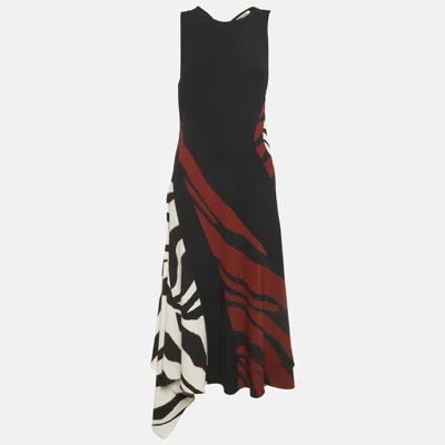 Roberto Cavalli Multicolour Zebra Print Crepe Asymmetric Maxi Dress In Black