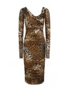 Roberto Cavalli Jaguar Skin-print Ruched Dress In Natural