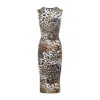 Roberto Cavalli Natural Beige Jaguar Print Midi Dress In Animal Print