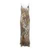 ROBERTO CAVALLI NATURAL BEIGE SILK JAGUAR SKIN MAXI DRESS