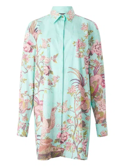Roberto Cavalli Naturalistic-motif Shirt Mini Dress In Green