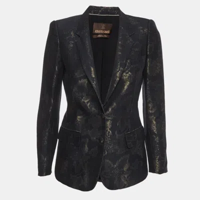 Pre-owned Roberto Cavalli Navy Blue Jacquard Fitted Blazer S