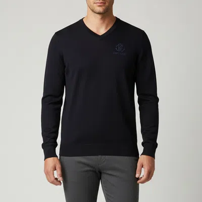 Pre-owned Roberto Cavalli Navy Blue Logo Embroidered Wool Knit Pullover M