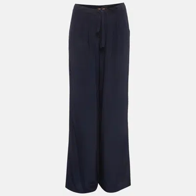 Pre-owned Roberto Cavalli Navy Blue Silk Loose Fit Trousers S