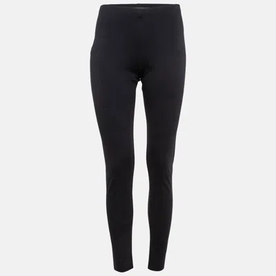 Roberto Cavalli Navy Blue Stretch Knit Leggings In Black