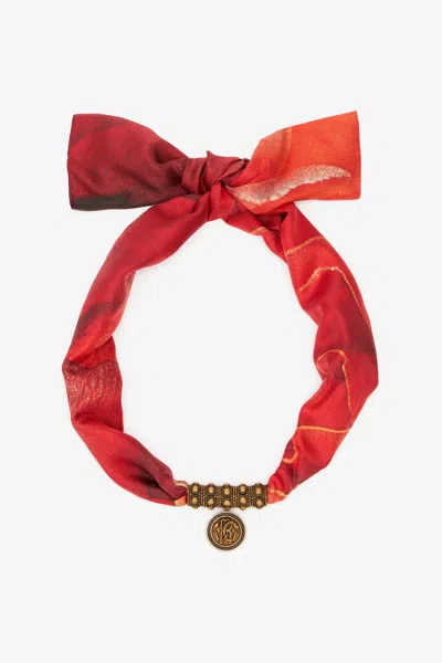 Roberto Cavalli Necklace In Metal And Printed Silk In Red