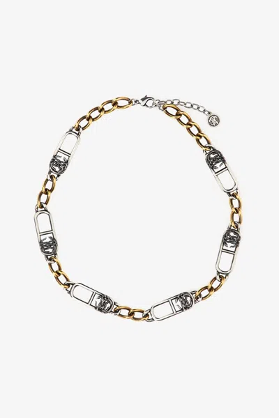 Roberto Cavalli Necklace With Monogram Rc In Silver/gold
