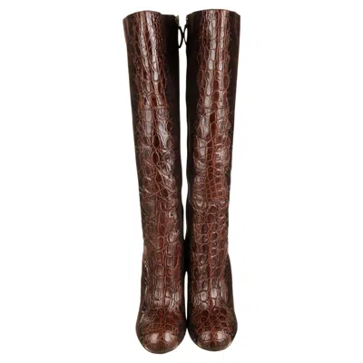 Pre-owned Roberto Cavalli New $3450  Brown Alligator Suede High Heel Knee Boots It 39 Us 9