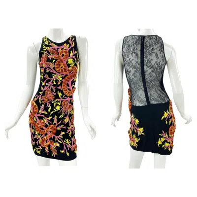 Pre-owned Roberto Cavalli New  3-d Snake Corals Embellished Lace Mini Dress Italian 38, 40 In Sand