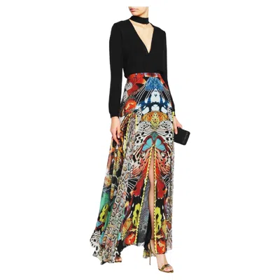 Pre-owned Roberto Cavalli New  Butterfly Print Silk Maxi Skirt Italian Size 40 In Black