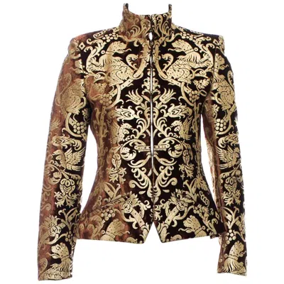 Pre-owned Roberto Cavalli New  F/w 2006 Brown Gold-leafing Velvet Blazer Jacket 42 44 / 6 8
