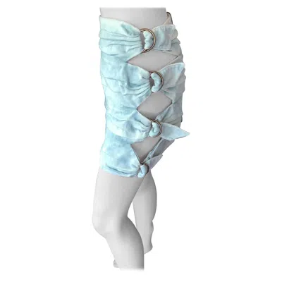Pre-owned Roberto Cavalli New  S/s 2016 Runway Denim Cutout Buckles Mini Skirt In Gray