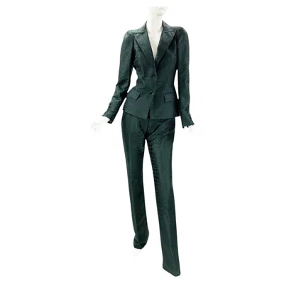 Pre-owned Roberto Cavalli New Vintage  2006 Alligator Print Pants Suit Italian 42 In Black