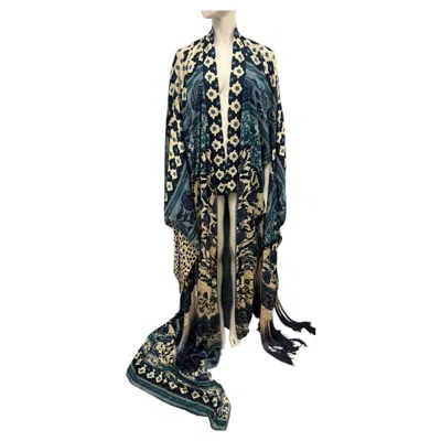 Pre-owned Roberto Cavalli New With Tags  Peter Dundas Silk Fringe Kimono Coat S/s 2017 In Black