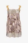 Roberto Cavalli Nude Mini Dress With Floral Pattern In Brown