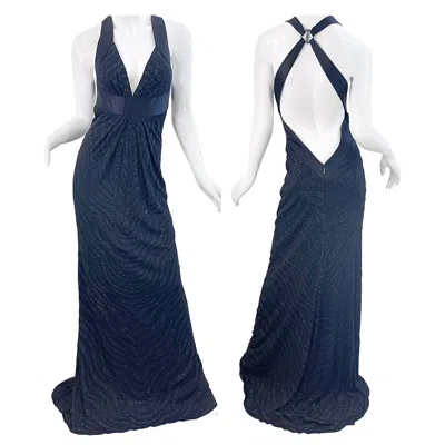 Pre-owned Roberto Cavalli Nwt $7.5k  Fall 2006 Black Sequin Zebra Print Plunging Back Gown