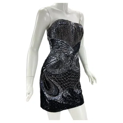 Pre-owned Roberto Cavalli Nwt  Butterfly Fully Embellished Black Silver Mini Dress It. 44
