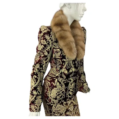 Pre-owned Roberto Cavalli Nwt Vintage  Fw 2006 Baroque Velvet Jacket Sable Fur Collar It 44 In Brown