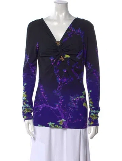 Pre-owned Roberto Cavalli Nylon Floral Print Blouse In Black
