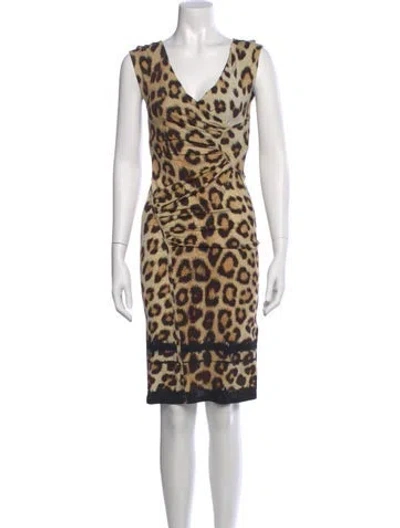 Pre-owned Roberto Cavalli Nylon Knee-length Dress In Brown