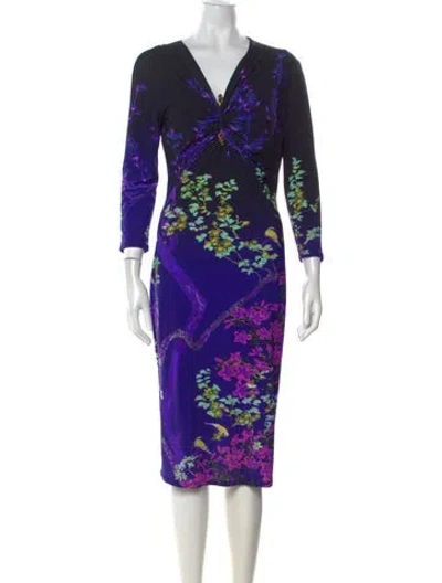 Pre-owned Roberto Cavalli Nylon Knee-length Dress In Purple