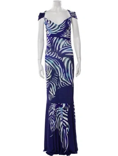 Pre-owned Roberto Cavalli Nylon Long Dress In Blue