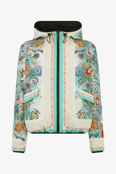 Roberto Cavalli Nylon Jacket With Tropical Garden Print In Multi