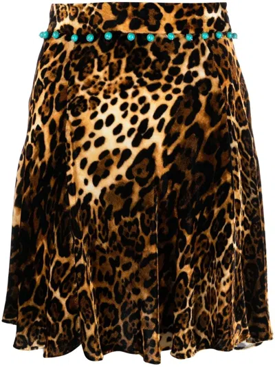 Roberto Cavalli Ocelot-print Velvet Mini Skirt In Neutrals