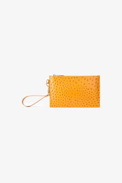 Roberto Cavalli Ochre Clutch In Ostrich-effect Leather In Brown