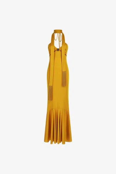 Roberto Cavalli Off-shoulder Dress In Yellow