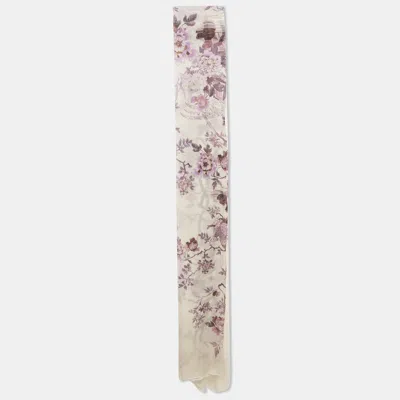 Pre-owned Roberto Cavalli Off-white Floral And Bird Print Silk Stole