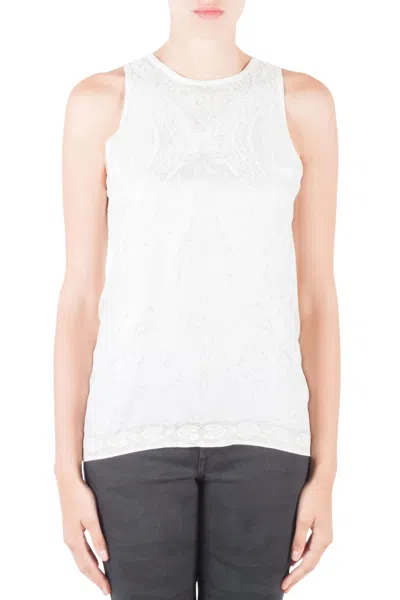 Roberto Cavalli Off White Mixed Media Printed Silk Racer Back Tank Top