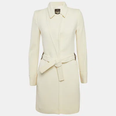 Pre-owned Roberto Cavalli Off White Wool Belted Mid-length Coat S