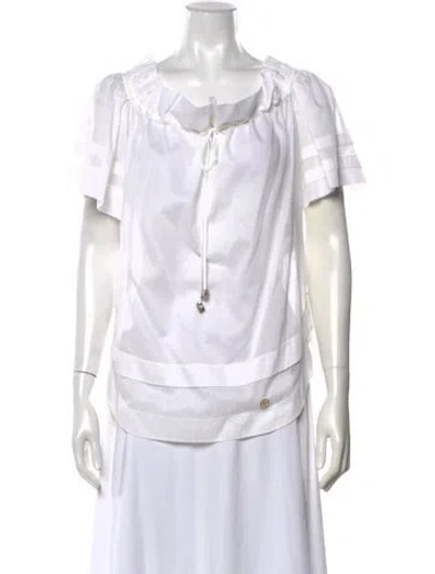 Pre-owned Roberto Cavalli Off-the-shoulder Short Sleeve Blouse In White