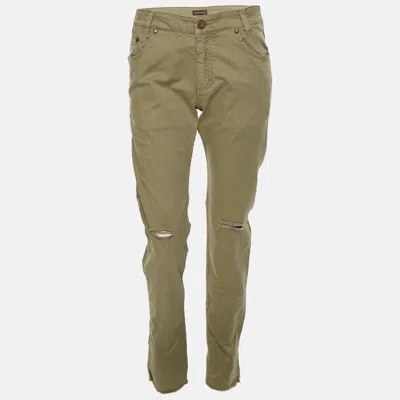 Pre-owned Roberto Cavalli Olive Green Ripped Denim Jeans Xs
