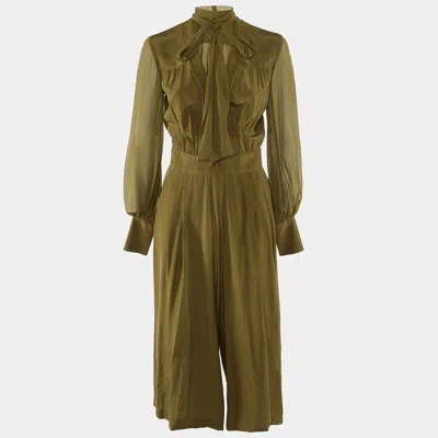 Roberto Cavalli Olive Green Silk Wide Leg Jumpsuit