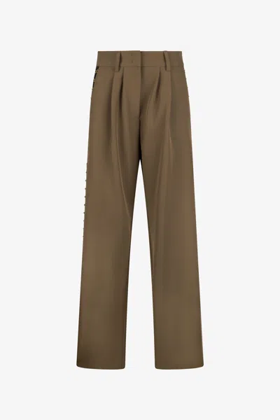 Roberto Cavalli Olive Green Wide-leg Trousers With Hook And Eye Detail