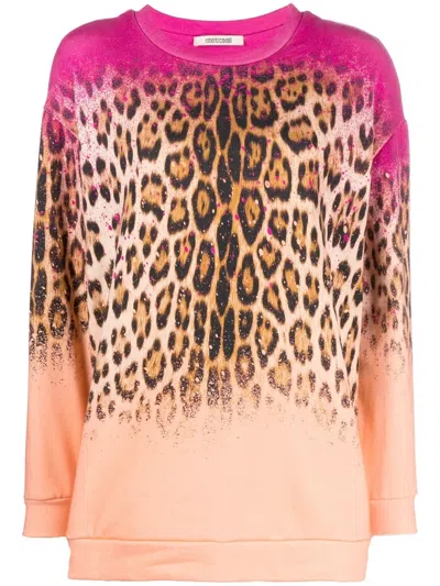 Roberto Cavalli Ombré Leopard-print Sweatshirt In Orange
