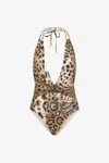 Roberto Cavalli One-piece Swimsuit With Jaguar Skin Print In Light Brown
