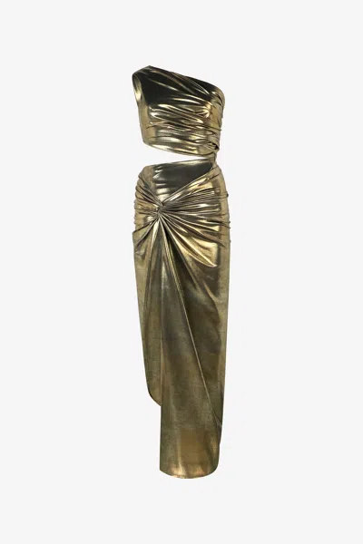 Roberto Cavalli One-shoulder Gold Dress With Cut-out Detail