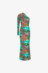 Roberto Cavalli One-shoulder Long Dress With Jungle Print In Light Blue