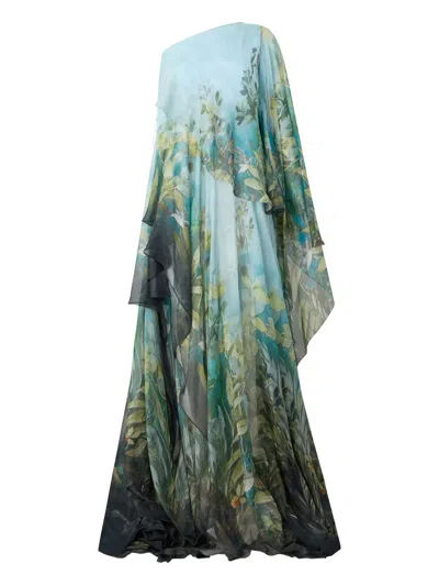 ROBERTO CAVALLI ONE-SHOULDER NATURE-PRINT DRESS