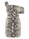 Roberto Cavalli One-shoulder-minikleid Mit Schlangenleder-print In Brown