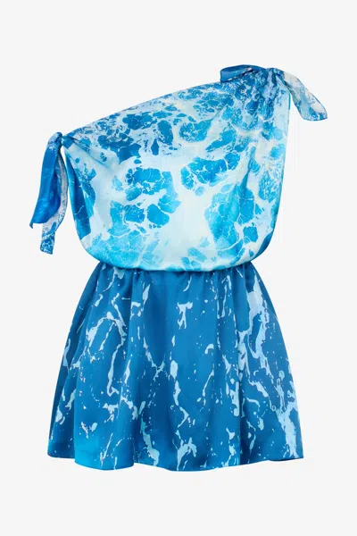 Roberto Cavalli One-shoulder Stretto Di Messina Kleid In Blue