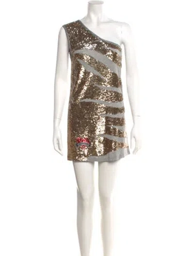 Pre-owned Roberto Cavalli One-shoulder Mini Dress In Gray