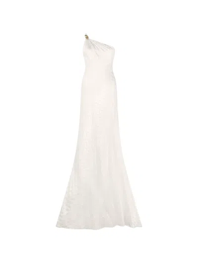 Roberto Cavalli White One-shoulder Dress With Scale Print