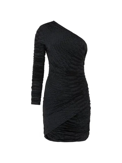 Roberto Cavalli One-shoulder Ruched Mini Dress In Black