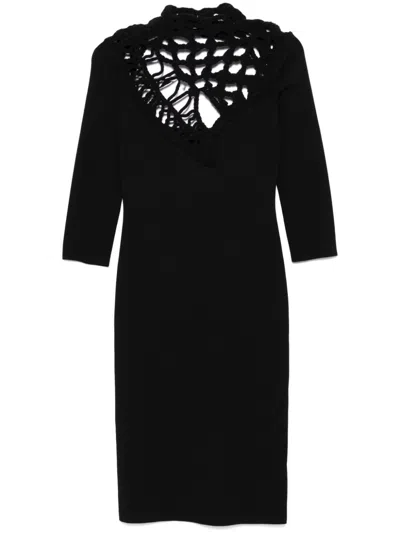 Roberto Cavalli Open-knit Detailed Midi Dress In Black